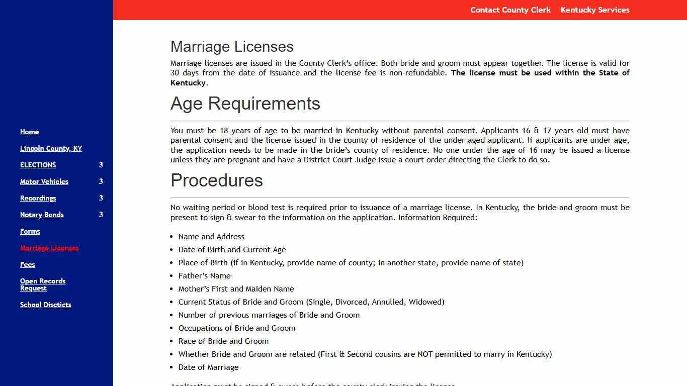 Marriage Licenses Lincoln County KY Clerk