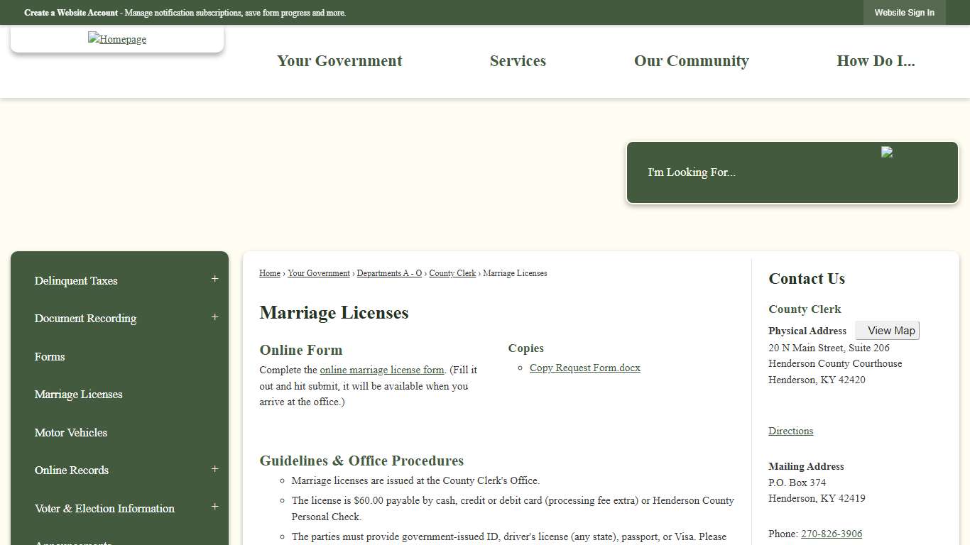 Marriage Licenses Henderson County, KY